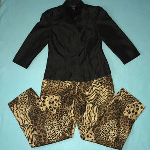 𝅺SCARLETT blouse blazer jacket shacket and animal print pants set size 10